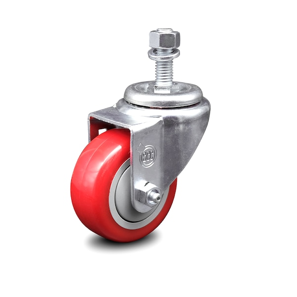 3 Inch Red Polyurethane Wheel Swivel 1/2 Inch Threaded Stem Caster SCC